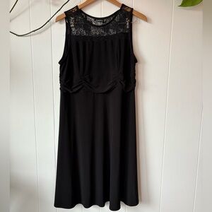 Black A-line Midi Cocktail Dress Lace Detail Sleeveless Size Large